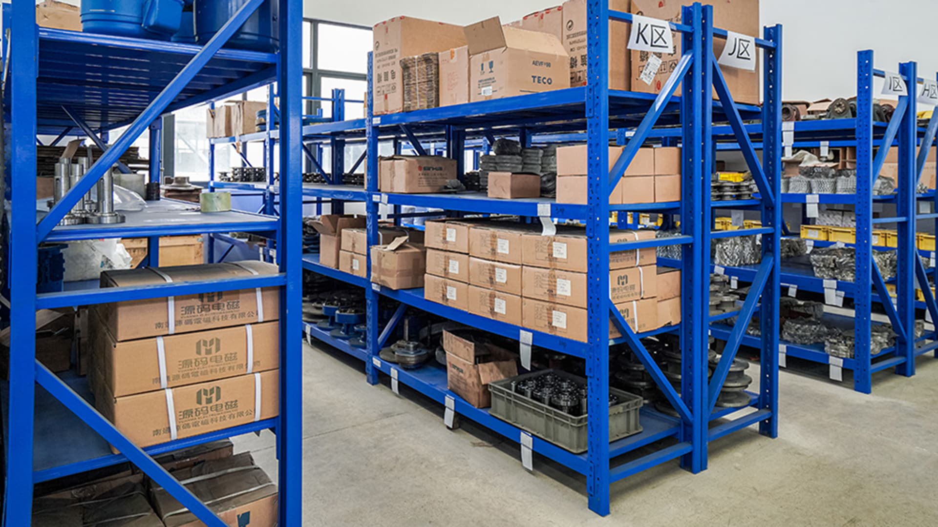Raw material storage area for gear blanks.